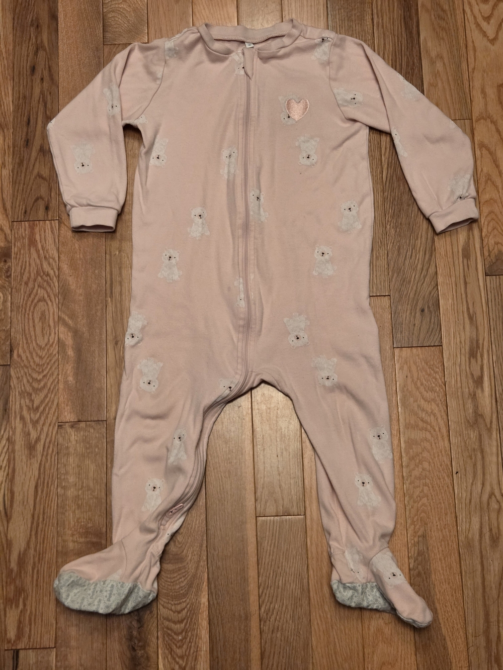 5/$20 Pekkle 24M Pink Bear Print Footed Onsie Zip Up Sleeper Pajamas
